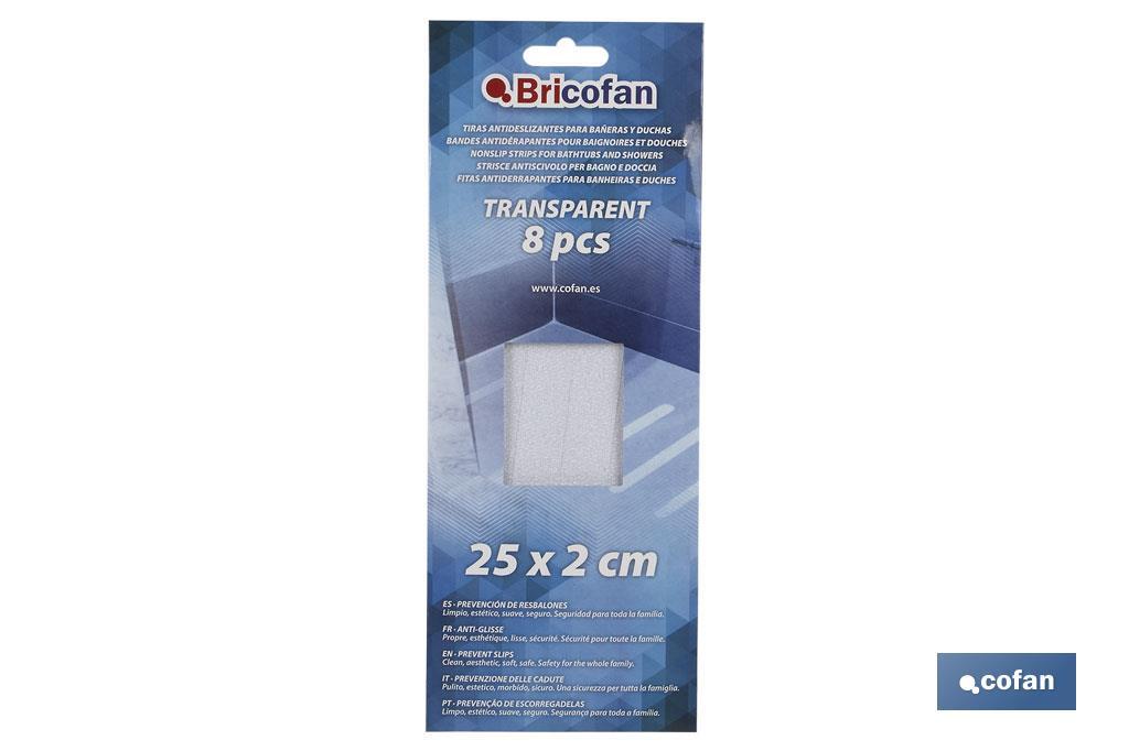 TIRAS ANTIDESLIZANTES TRANSP BAÑO 8 UDS 25x2cm (PACK: 1 UDS)